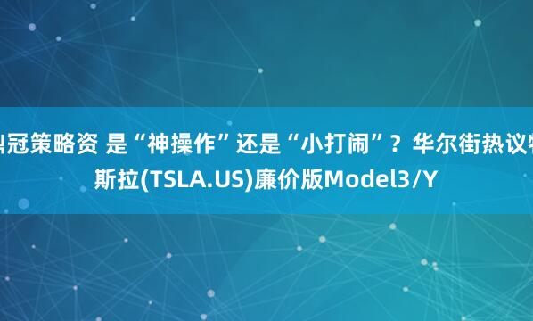 鼎冠策略资 是“神操作”还是“小打闹”？华尔街热议特斯拉(TSLA.US)廉价版Model3/Y